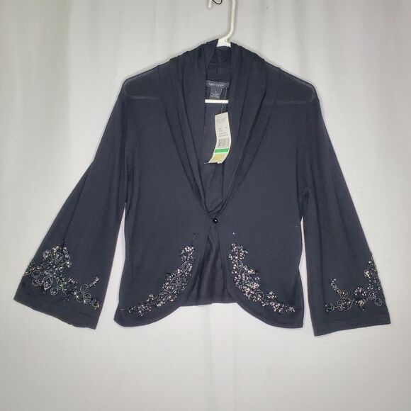 Karen Kane Silk Cashmere Cardigan Large Beaded Romantic Witchy Quiet Luxury - Picture 1 of 13